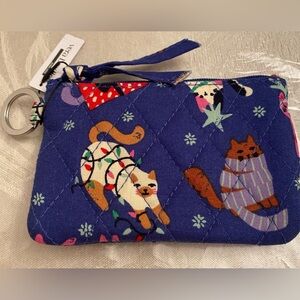 Vera Bradley Zip ID Case with Key Ring in Catnip Christmas NEW